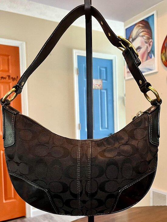 Vintage Coach Black Y2K Signature Shoulder Bag Canvas Body Black 